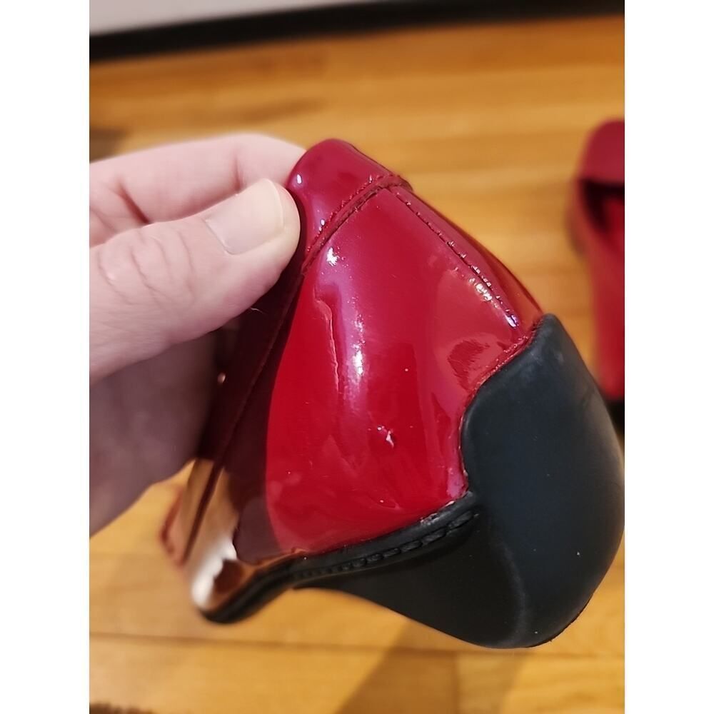 Lauren Ralph Lauren Gaia Wine Patent Leather Loafers Slip Ons Wedge RED 6 - Picture 6 of 8
